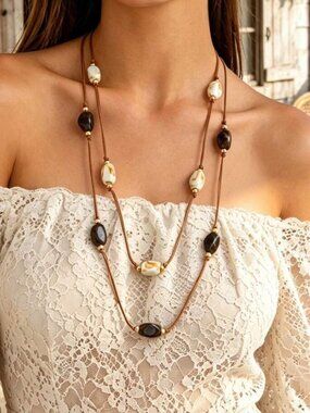 Maison Aurelle Bohemian Brown & Ivory Beaded Choker Necklace